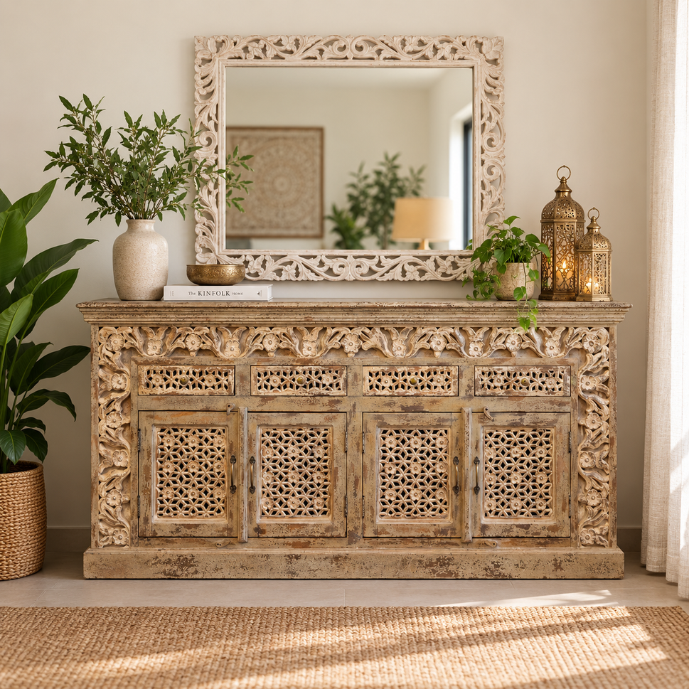 Rowan Hand Carved Side Board