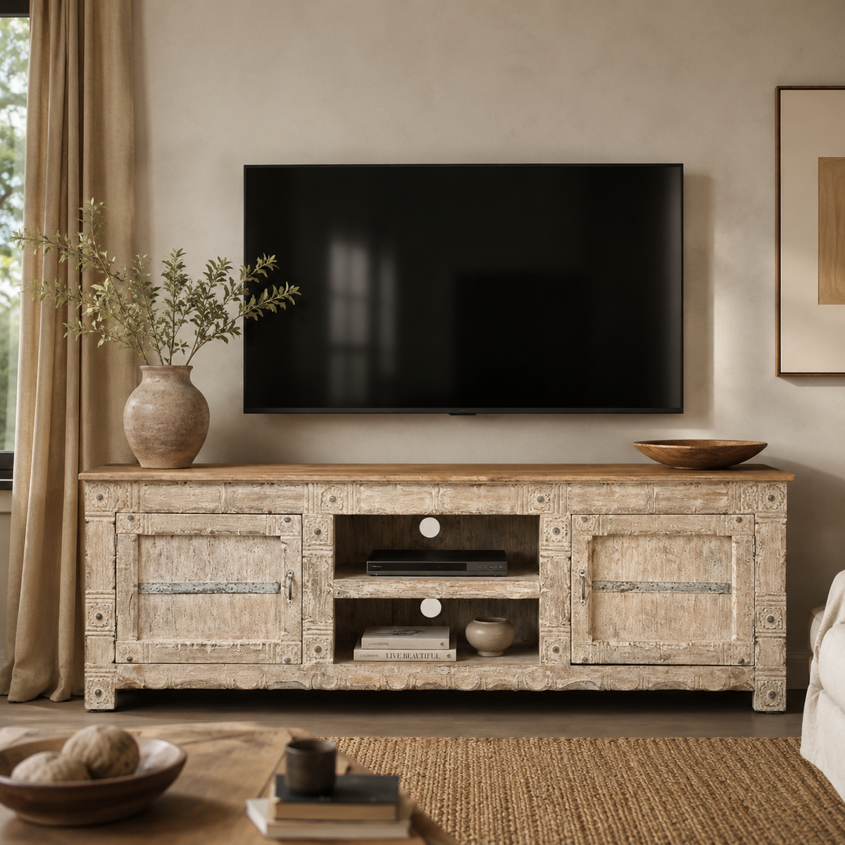 Connie Hand Carved Wooden TV Cabinet