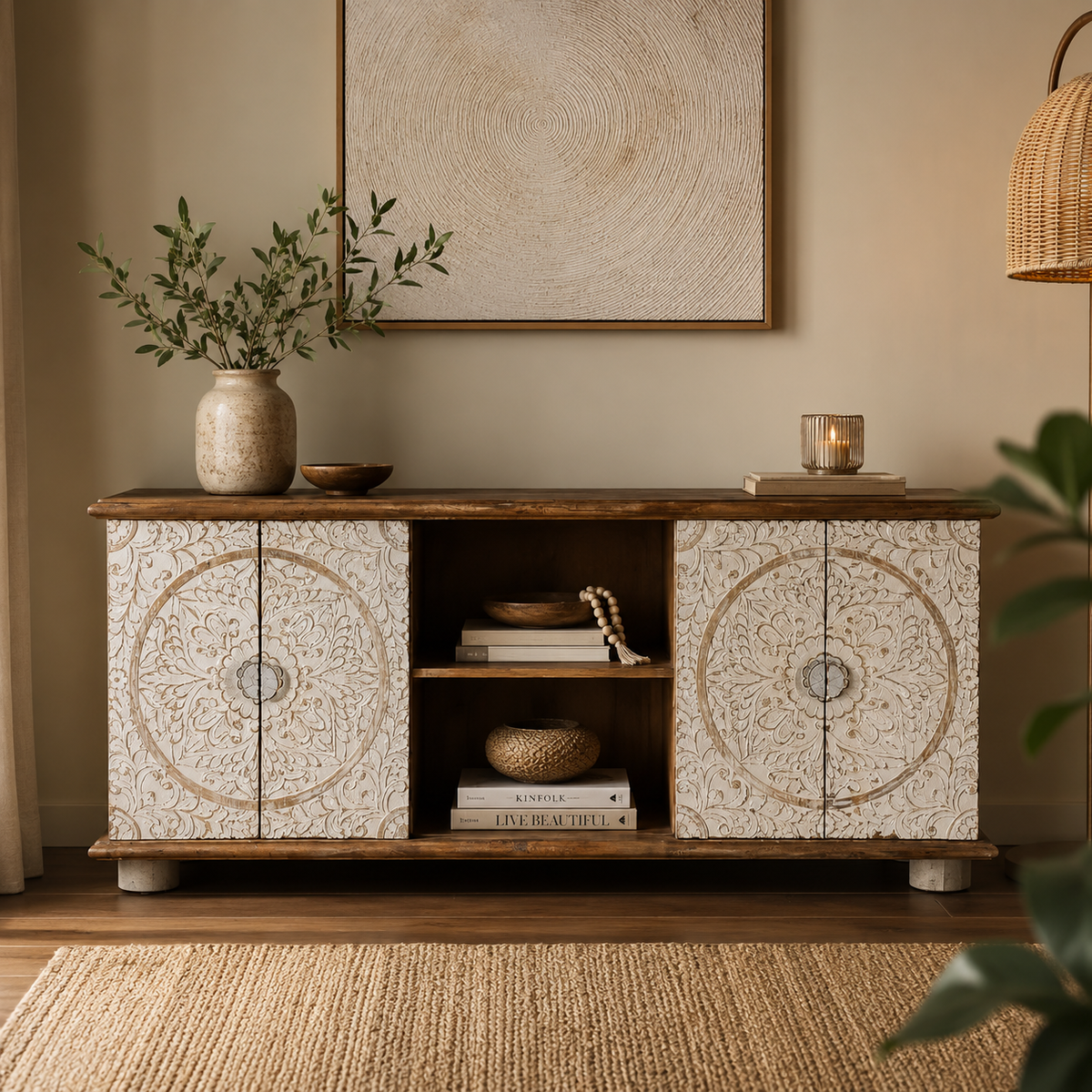 Simmon Hand Carved Wooden TV Cabinet