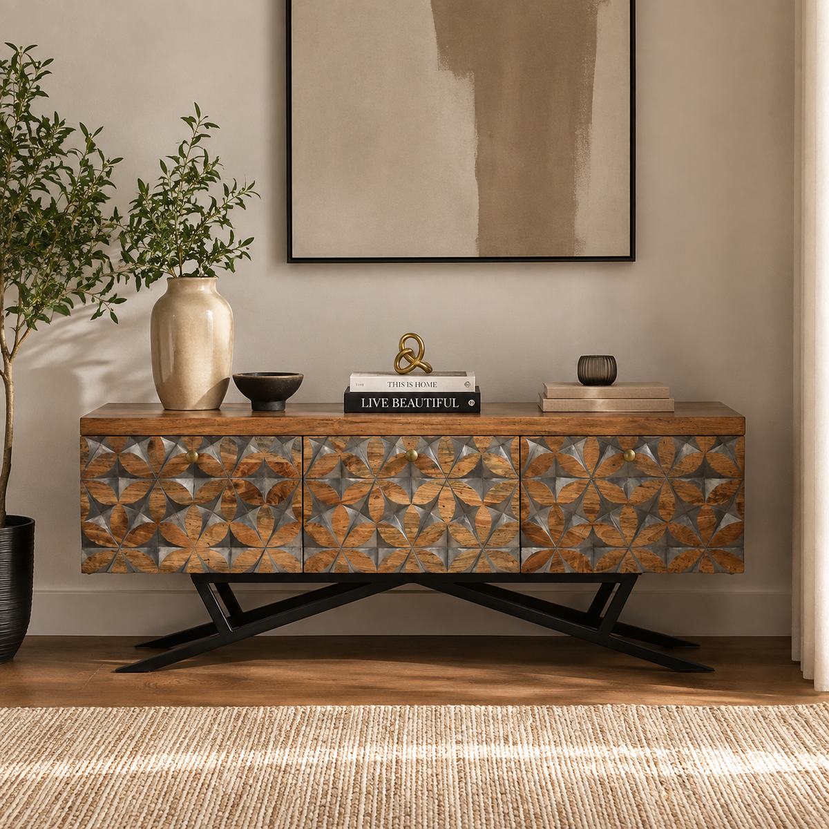 Annie Hand Carved Wooden TV Cabinet