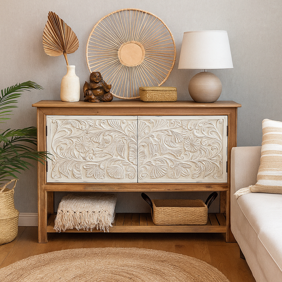Raisha Hand Carved Wooden Console Table