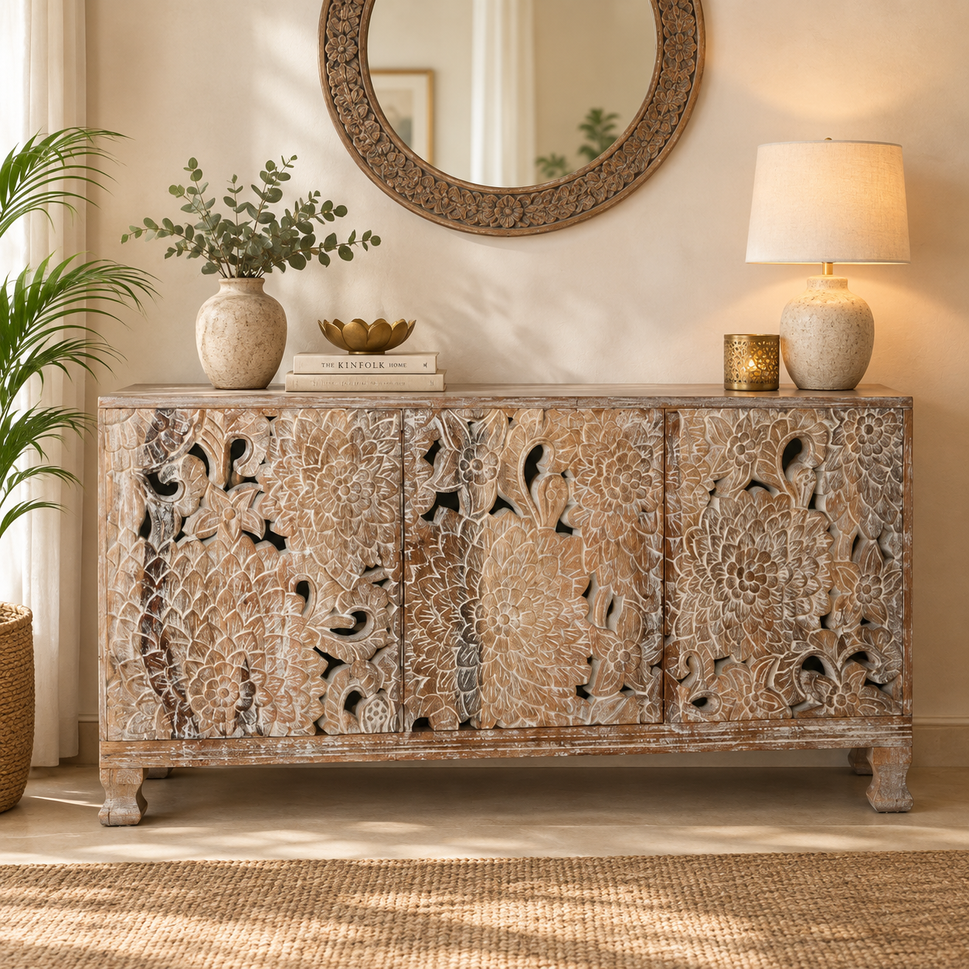 Raina Carved Wooden Sideboard