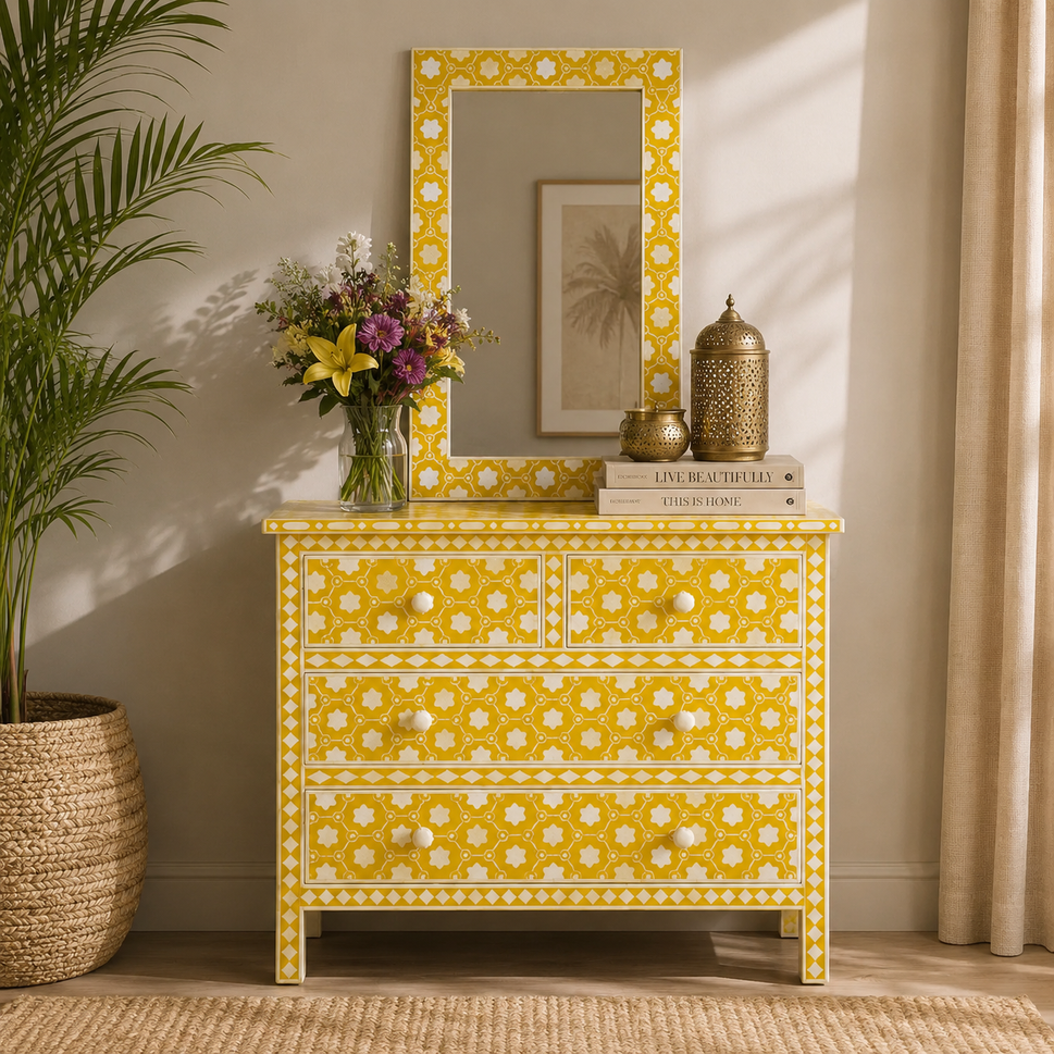 Zoya Bone Inlay Chest & Mirror