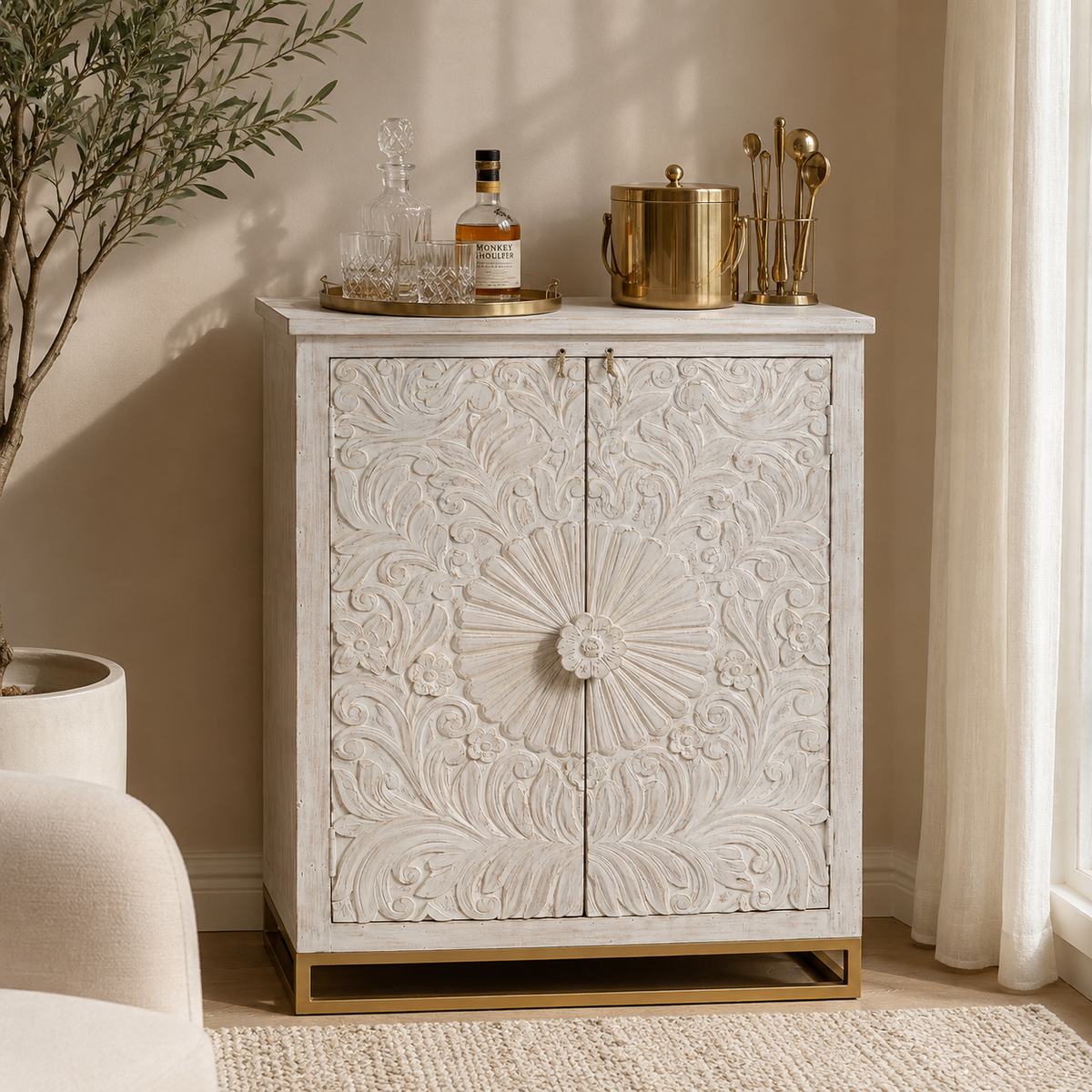 Dalva Indian Wood Bar Cabinet