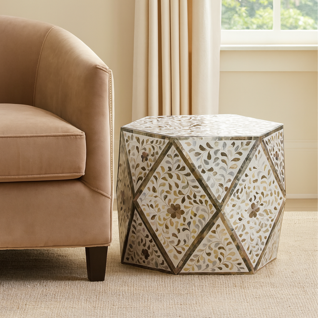 John Mother of Pearl Inlay Diamond Stool