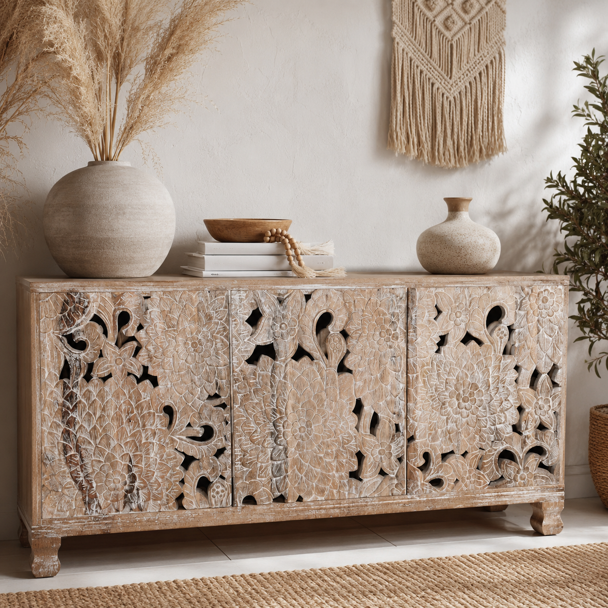 Raina Carved Wooden Sideboard