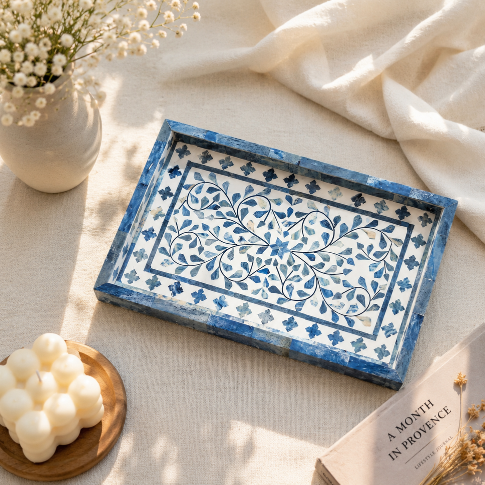 Deepak Bone Inlay Floral Pattern Tray