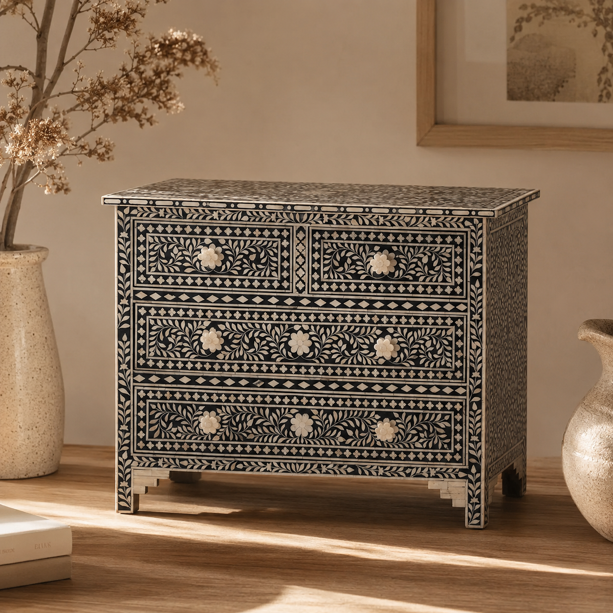 Magdalene Bone Inlay Chest of Drawer