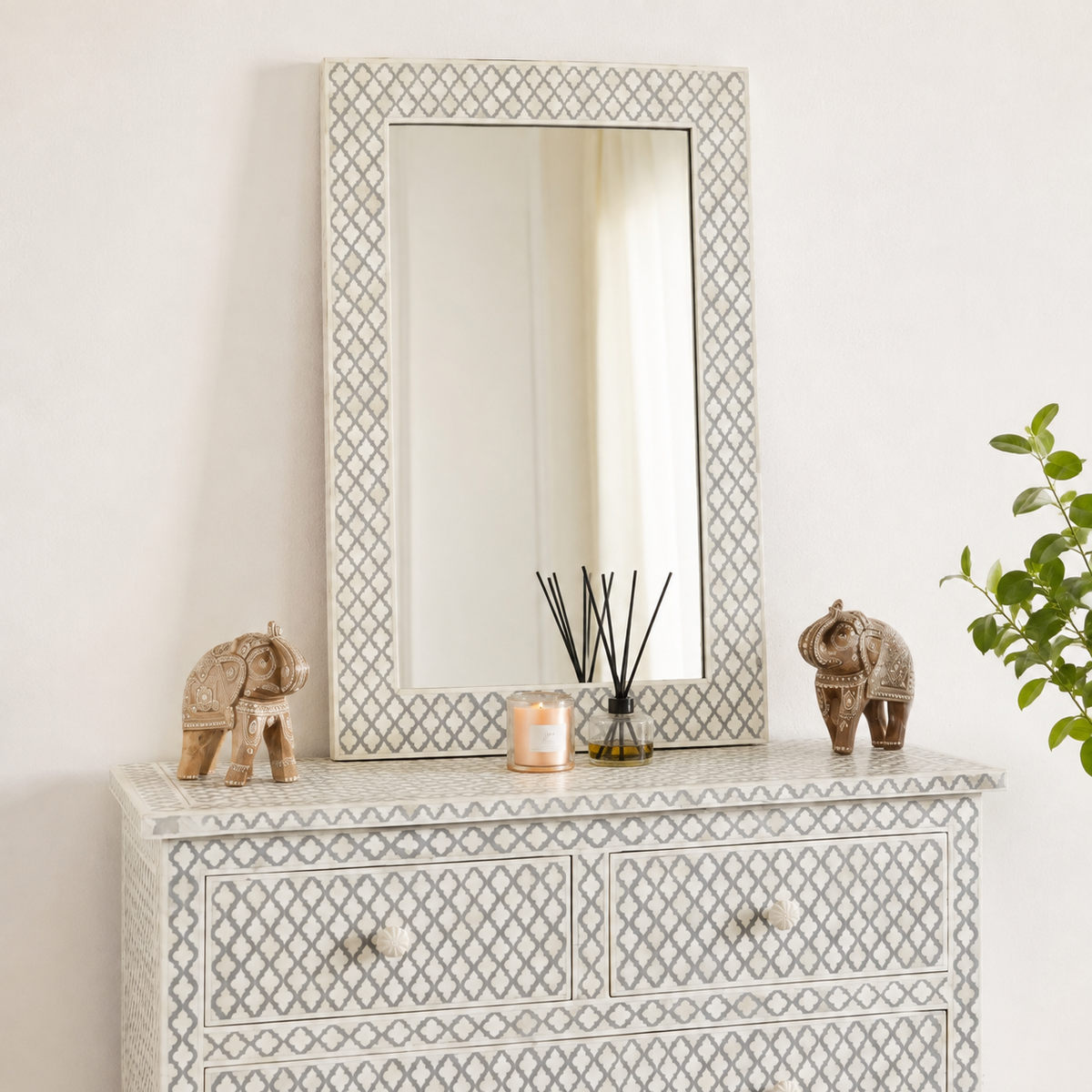 Prateek Bone Inlay Chest of drawer and Mirror