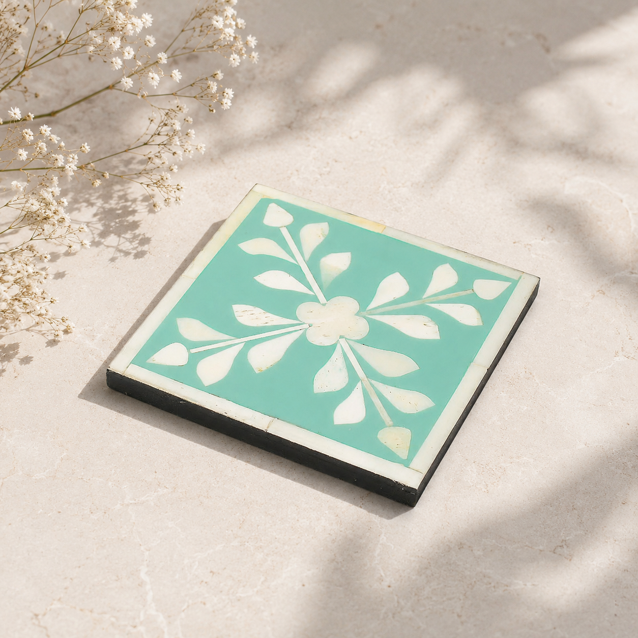 Anayaa Floral Bone Inlay Coaster