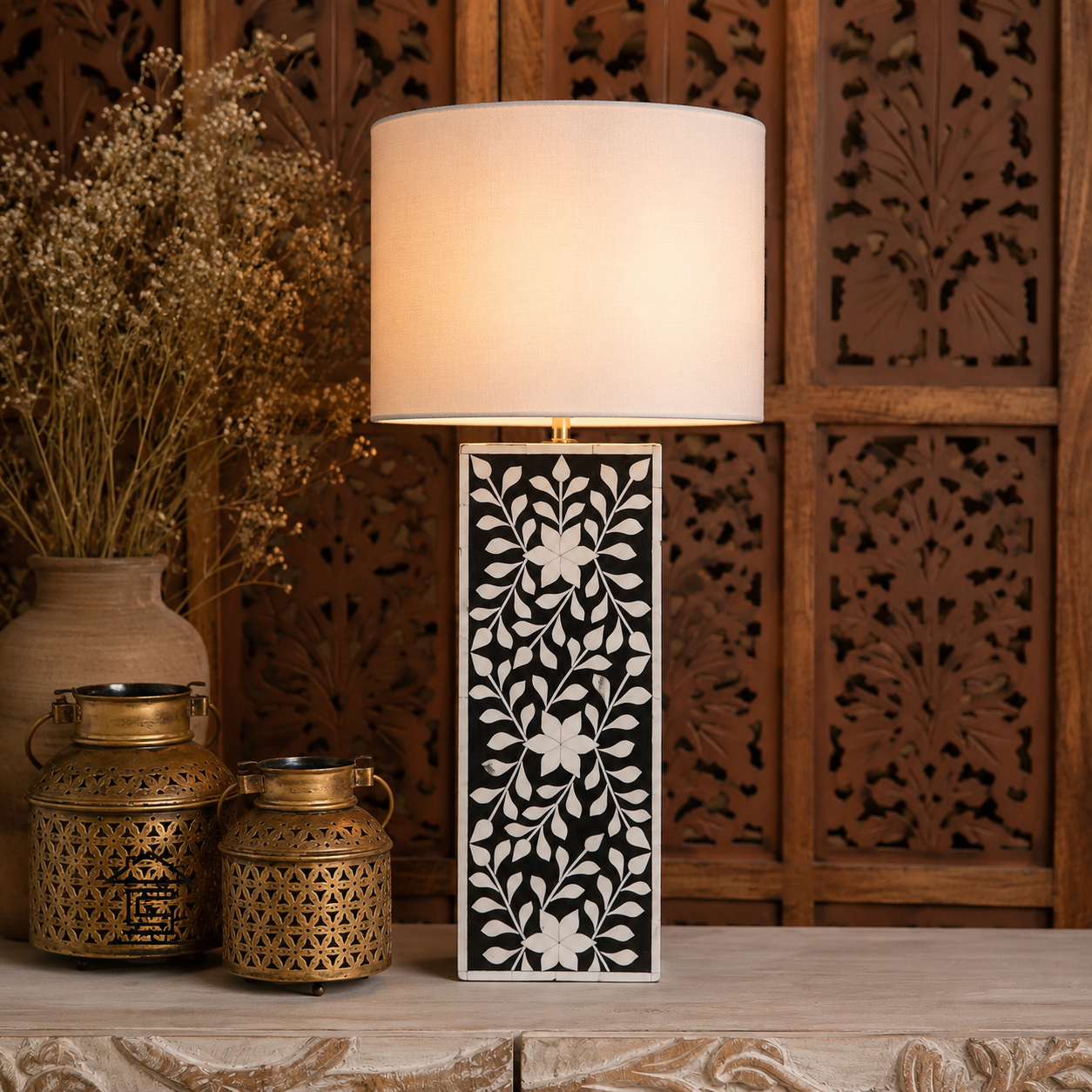 Smith Bone Inlay Lamp with Shade