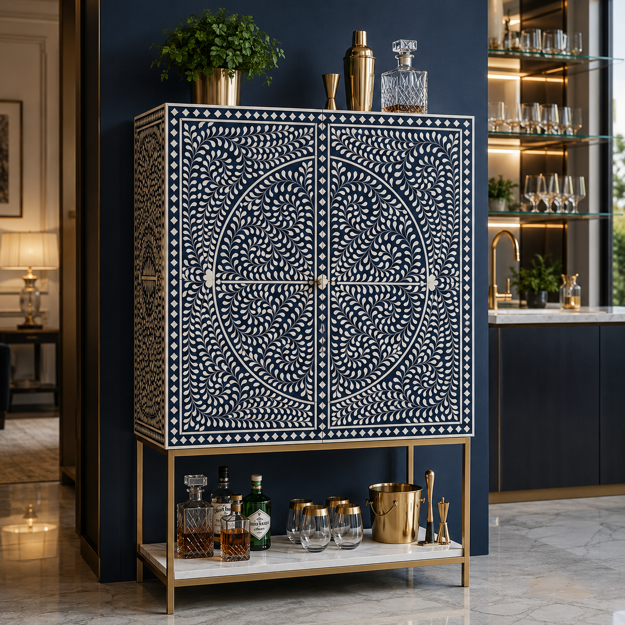 Bianca Bone Inlay Bar Cabinet