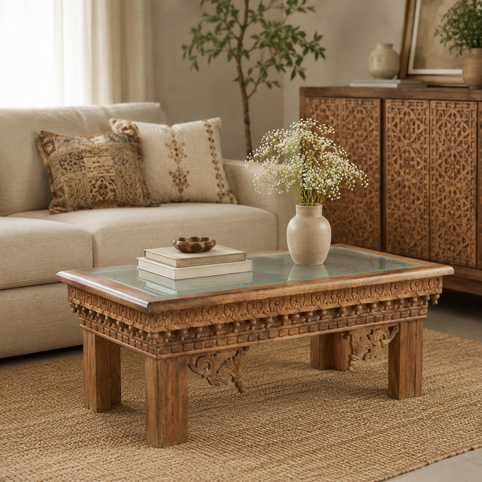 Travis Wooden Carved Coffee Table
