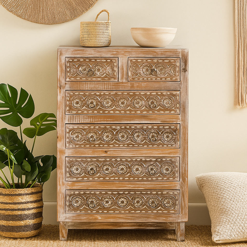 Noreen Carved Wooden Chest of Drawer