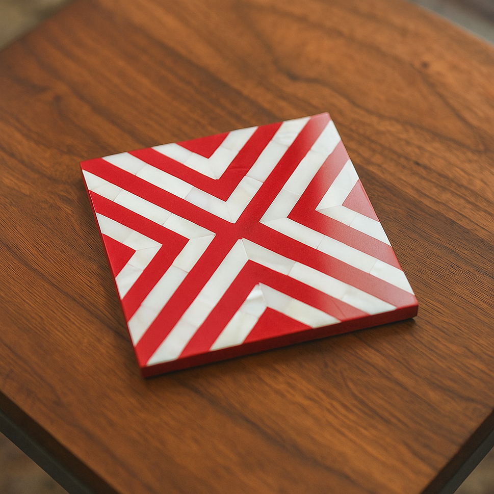 Chevron Pattern Mother of Pearl Inlay Coaster