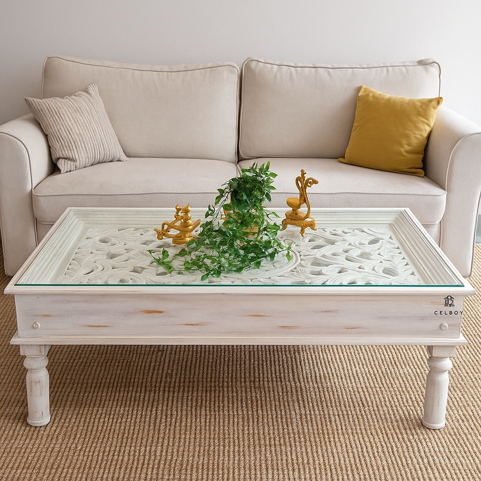 Lily Wooden Carved Coffee Table