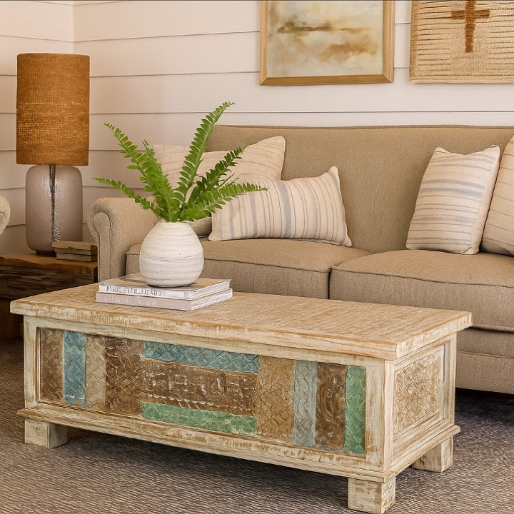 Marie Carved Wooden Storage Trunk