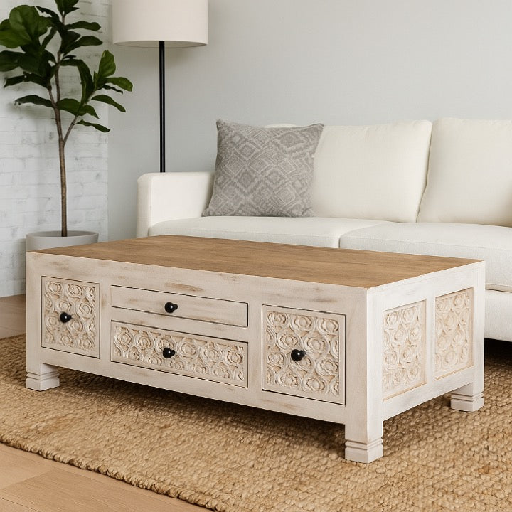 Aurora Carved Wooden Coffee Table