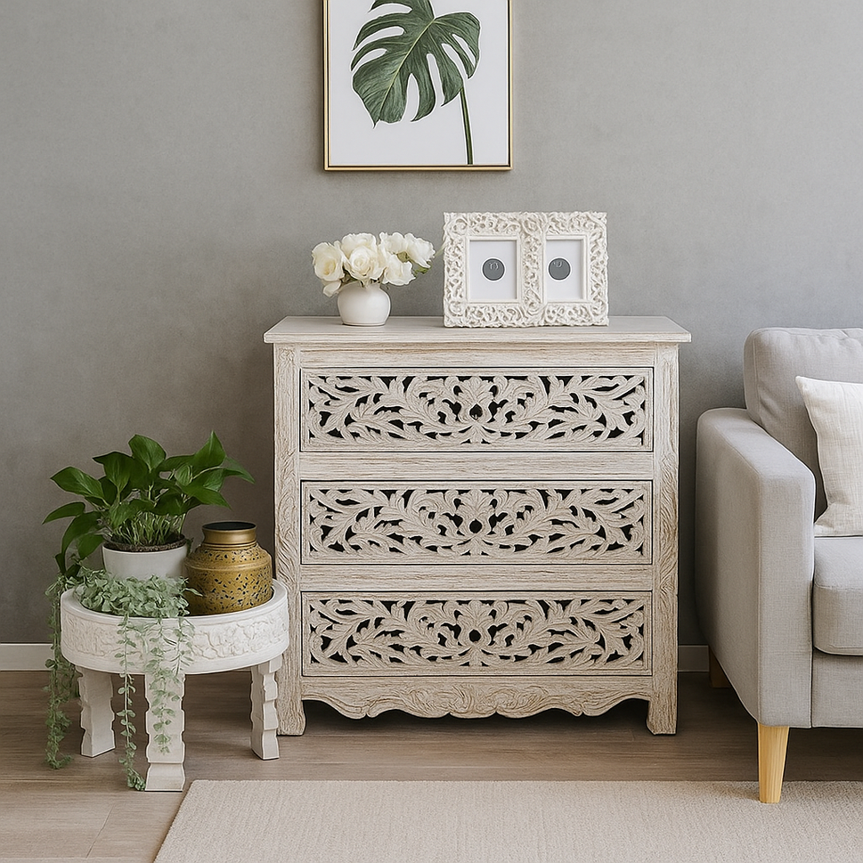Farrell Carved Wooden Chest of Drawer