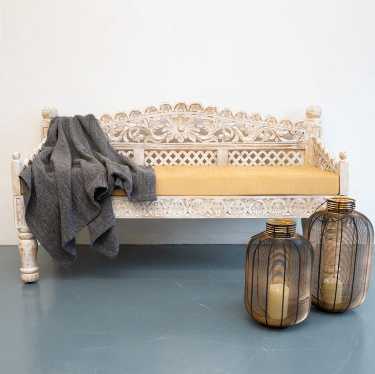 Scott Wooden Hand Carved 3 Seater Sofa with Cushion Seat