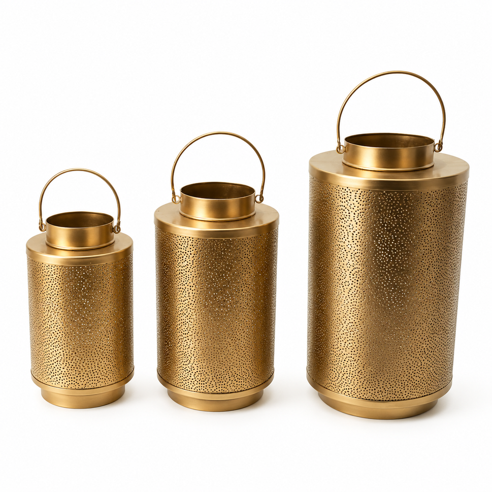 Ruby Gold  Brass Finish Lantern Set of 3