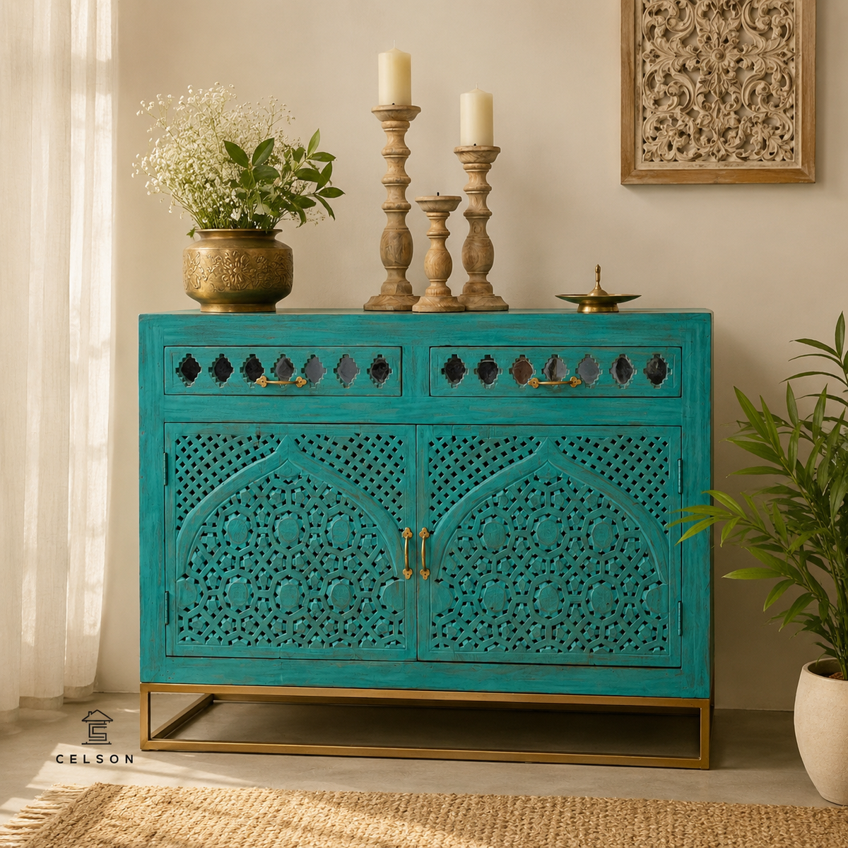Jade Carved Wooden Cabinet