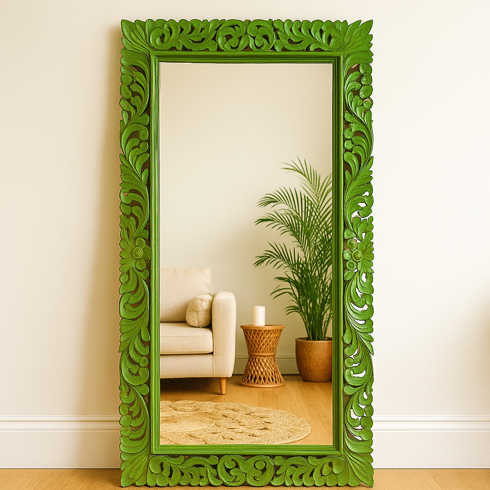 Rebbeca Hand Carved Wooden Mirror