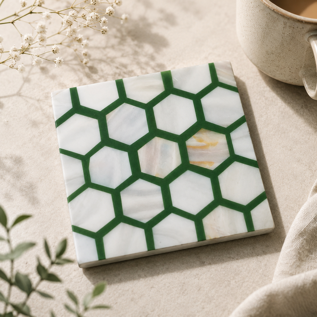Honey Mother of pearl Inlay Multi Colour Coaster