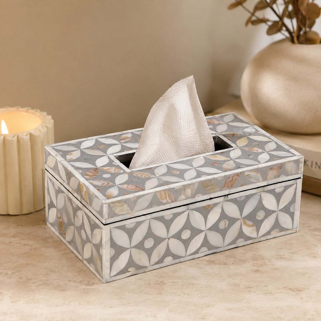 Rob Mother of Pearl Inlay Tissue Box