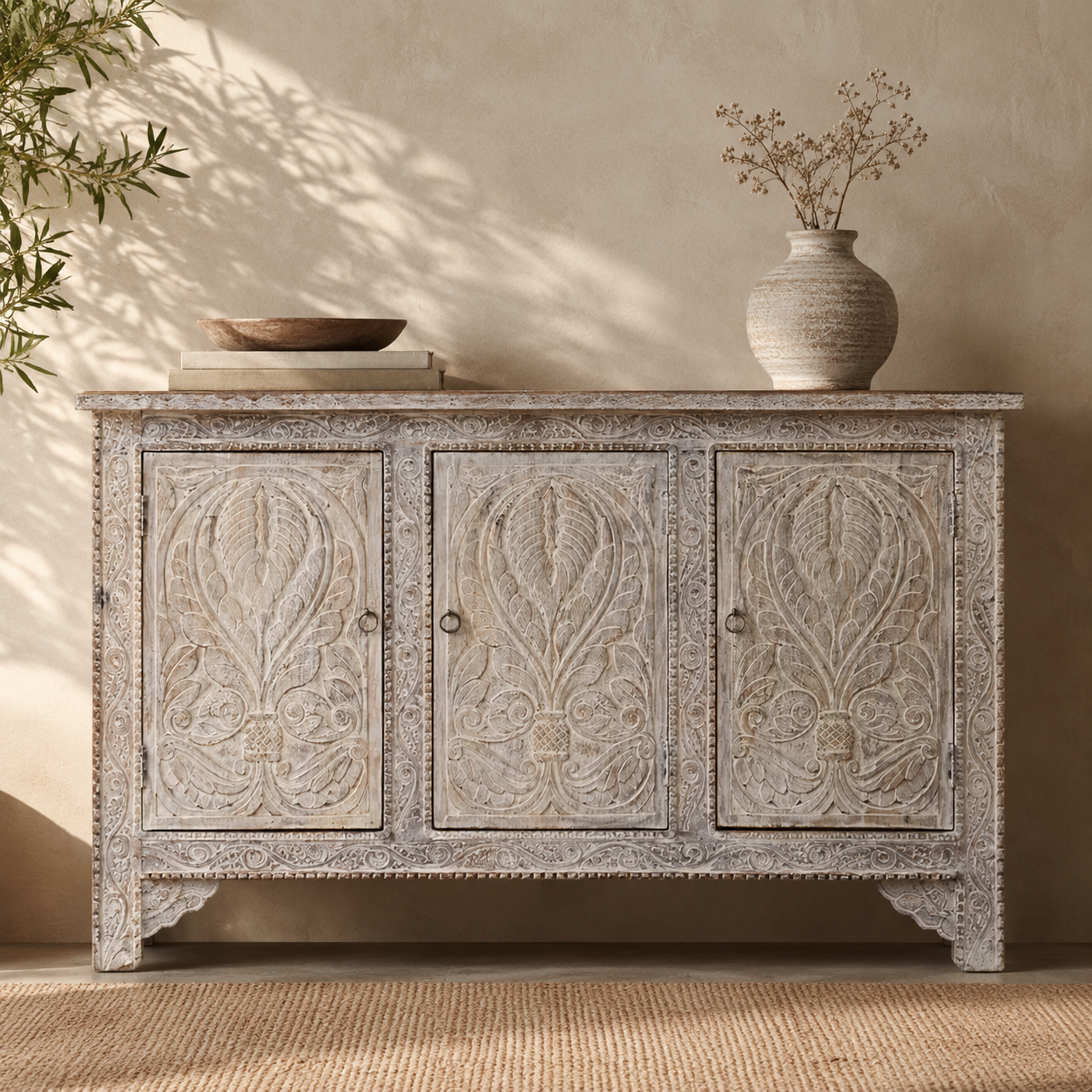 Remi Hand Carved Wooden Sideboard