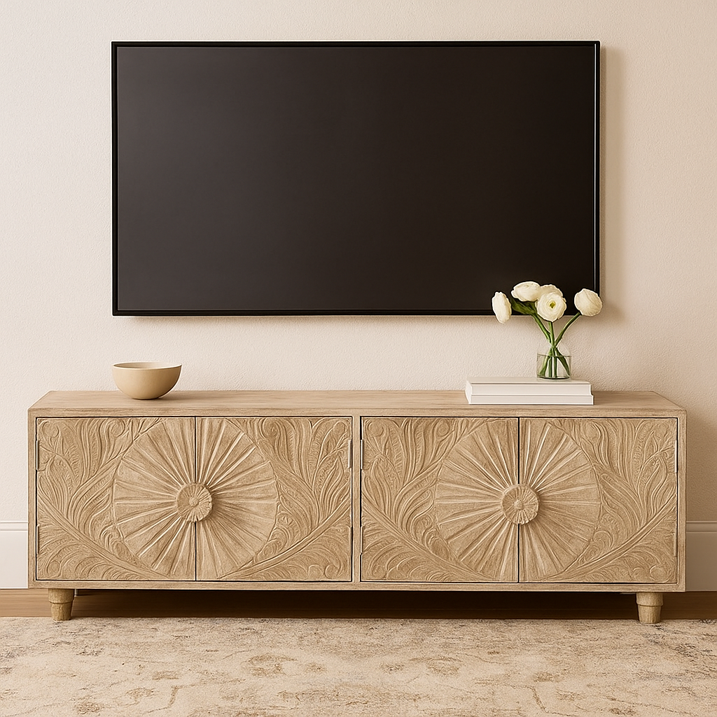 Zia Hand Carved Wooden TV Cabinet