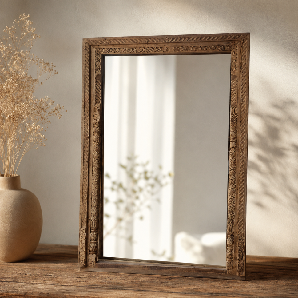 Hirva Hand Carved Wooden Mirror