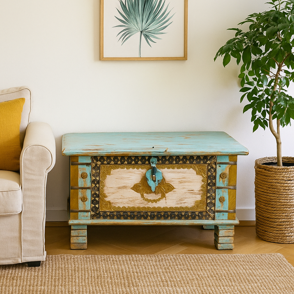 Marissa Carved Wooden Storage Trunk