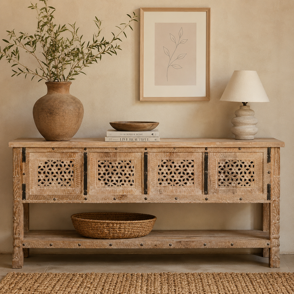 Rehman Hand Carved Wooden Console Table