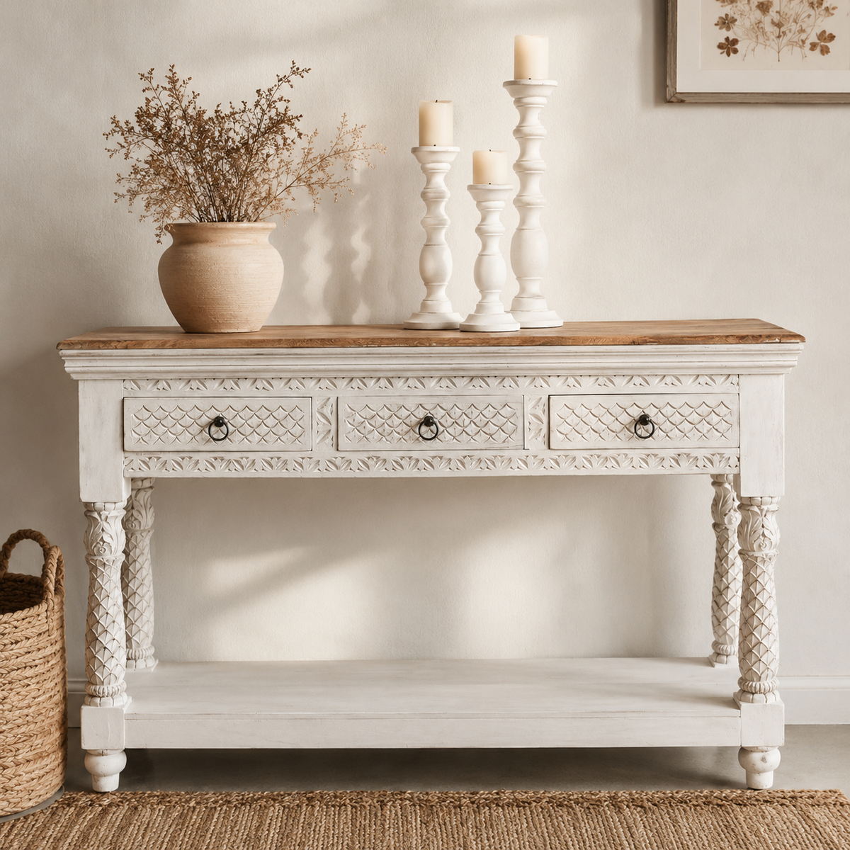 Ali Wooden Hand Carved Console Table