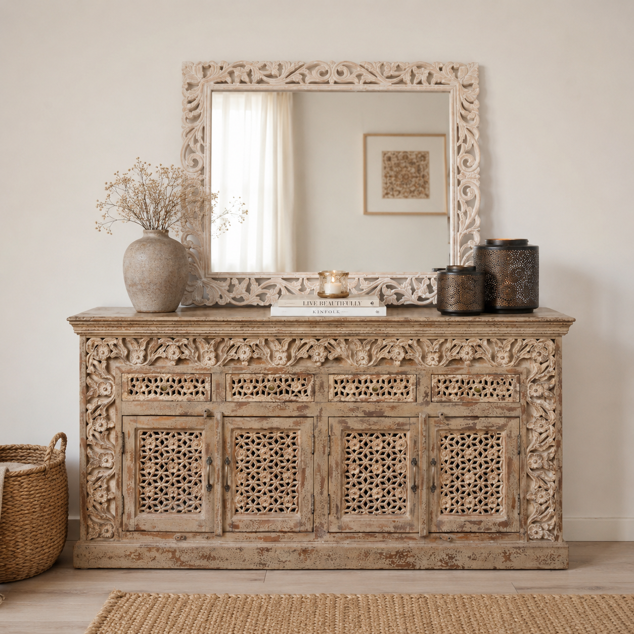 Rowan Hand Carved Side Board