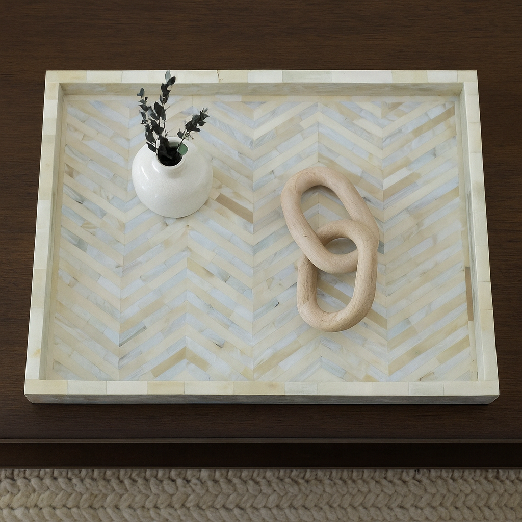 Ivory Mother of Pearl Chevron Pattern Tray