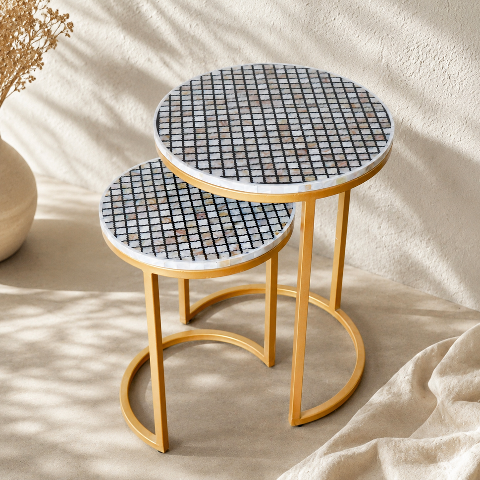 Shaile Mother of Pearl Inlay Nesting Table Set
