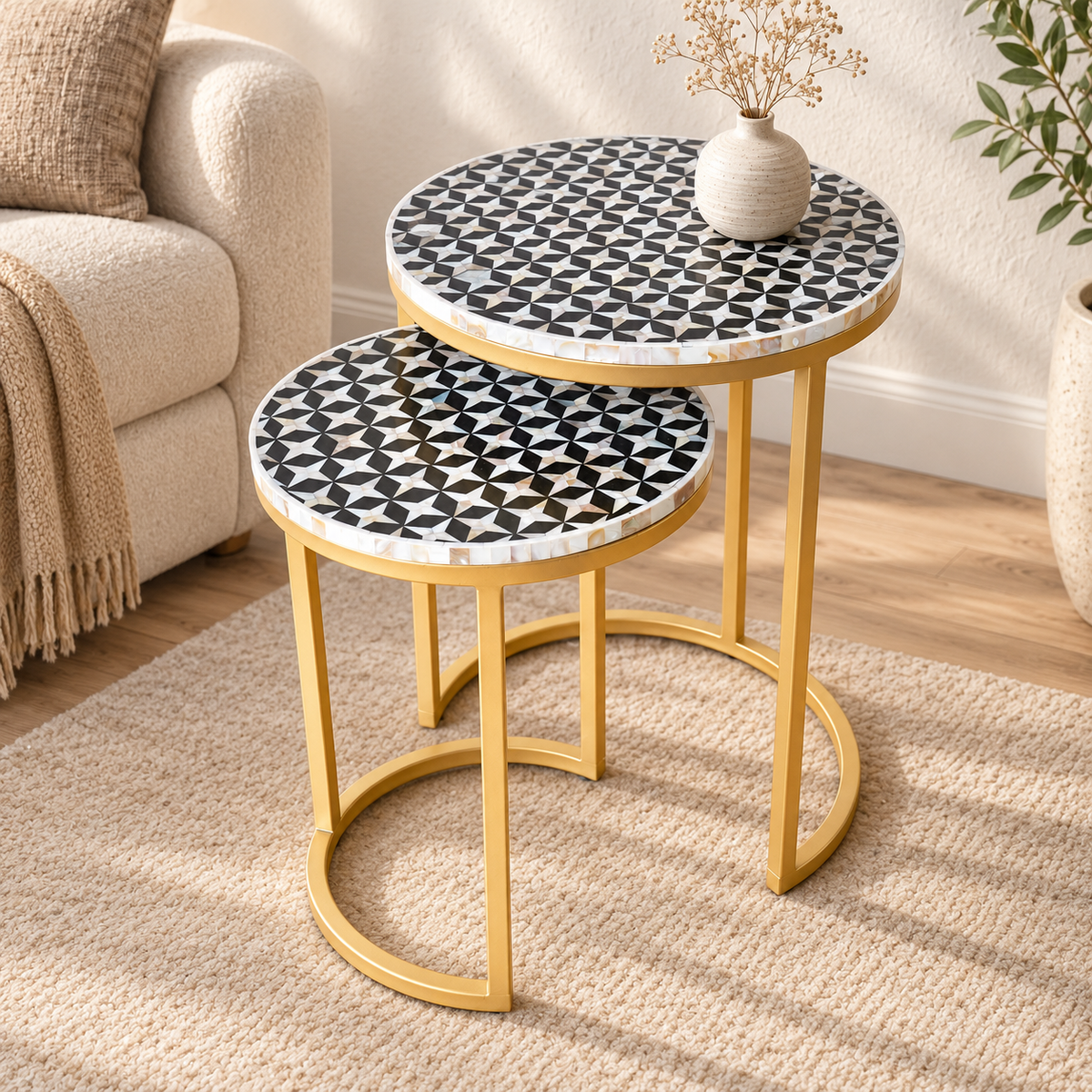 Zayna Mother of Pearl Inlay Nesting Table Set