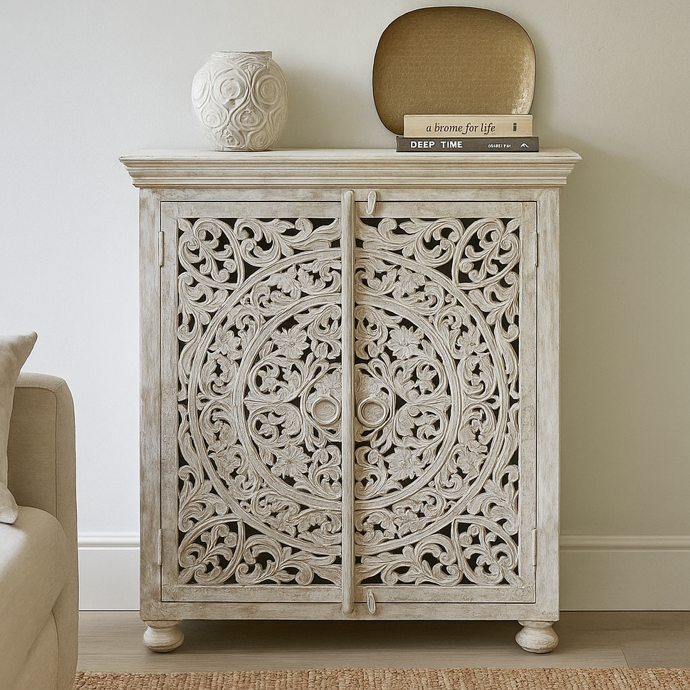 Fella Hand Carved Wooden Shoe Cabinet