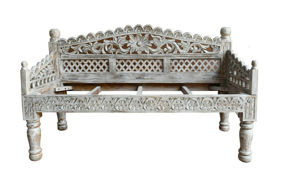 Scott Wooden Hand Carved 3 Seater Sofa with Cushion Seat