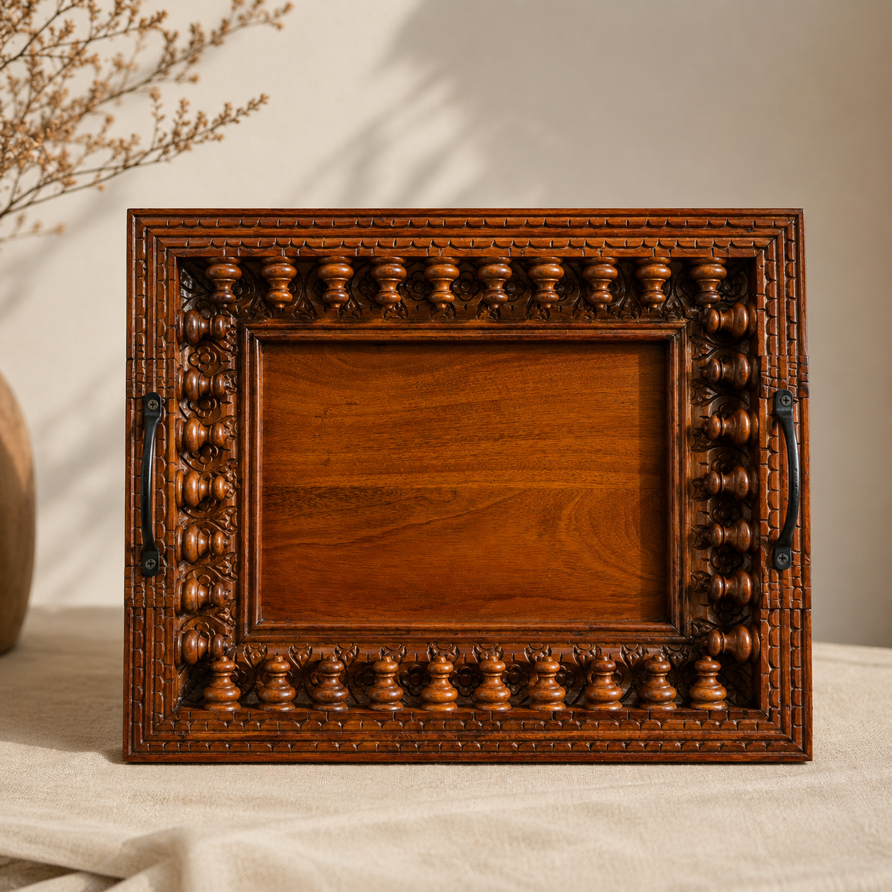 Manjula Wooden Spindle Tray