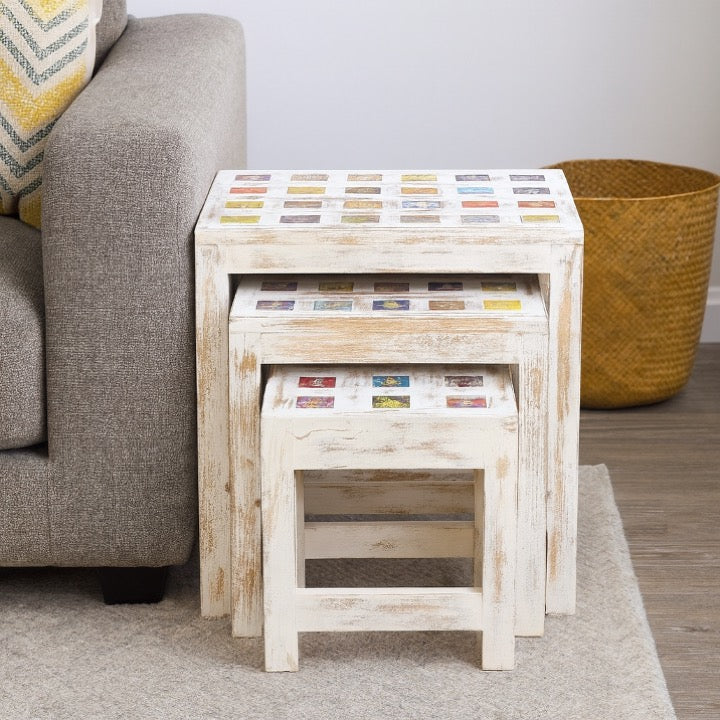 Marcus Wooden Hand Painted Nesting Table