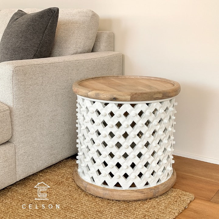 Claire Wooden Hand Carved Side Table