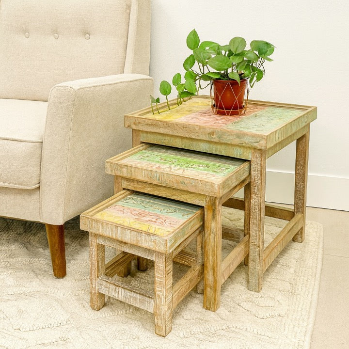 Lyric Wooden Hand Painted Nesting Table