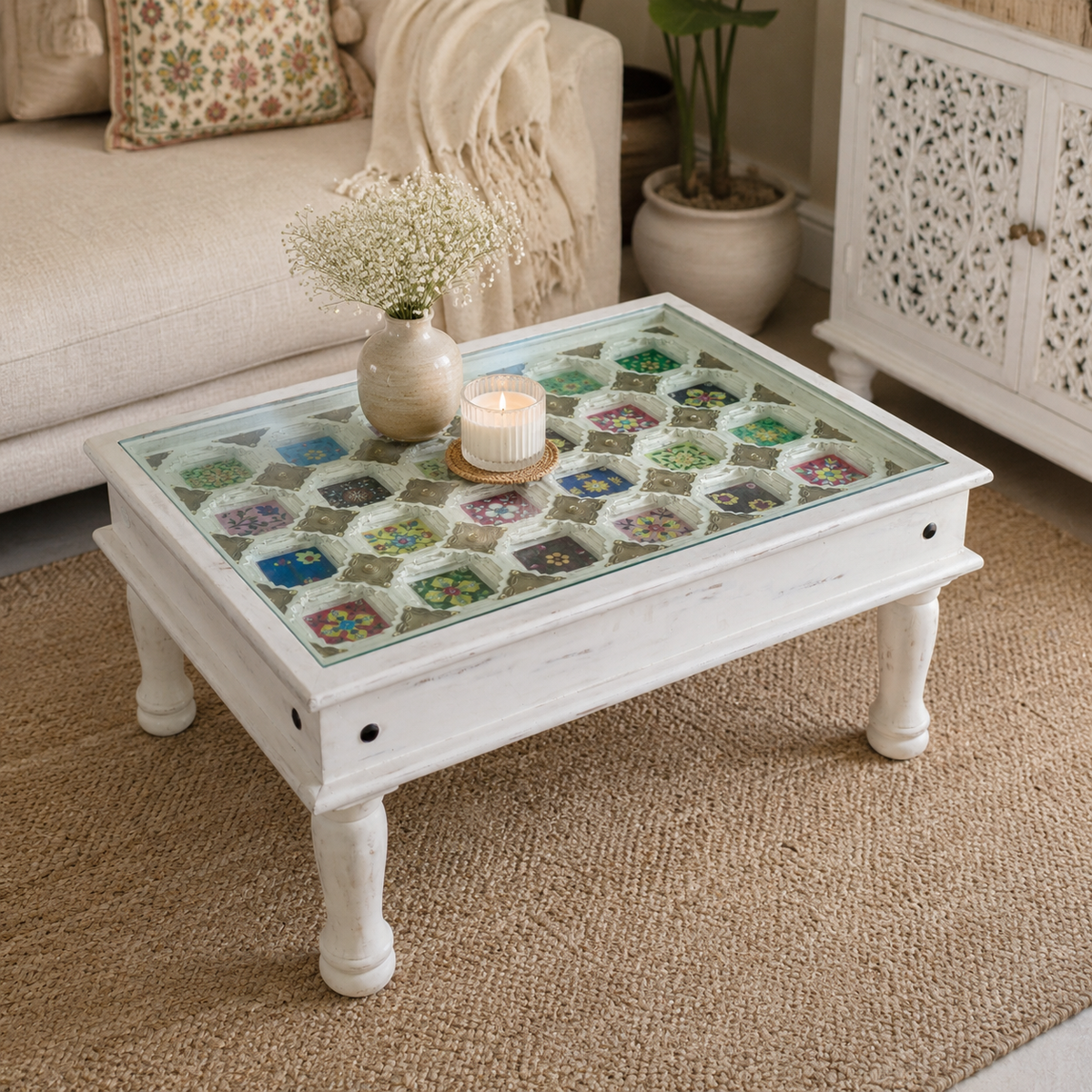 Aressa Carved Tile Coffee Table