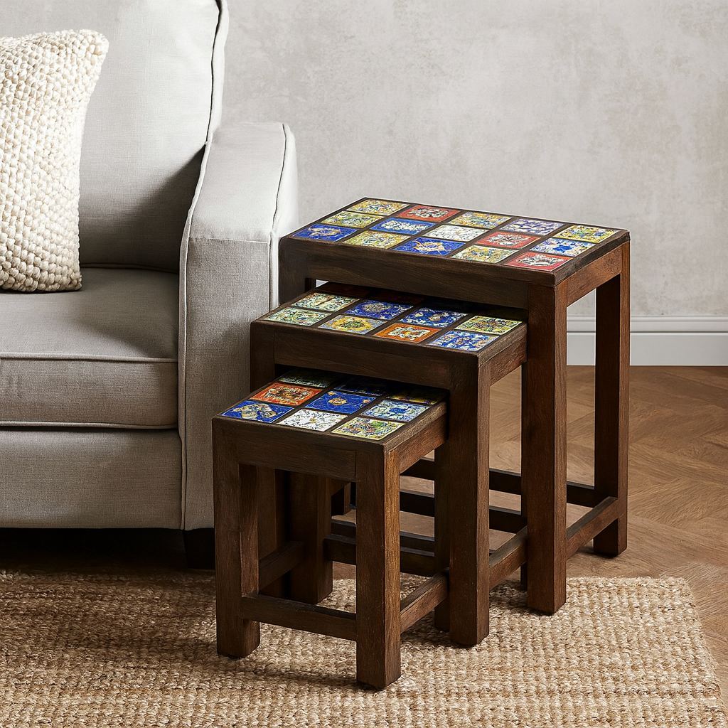Freya Wooden Hand Painted Nesting Table
