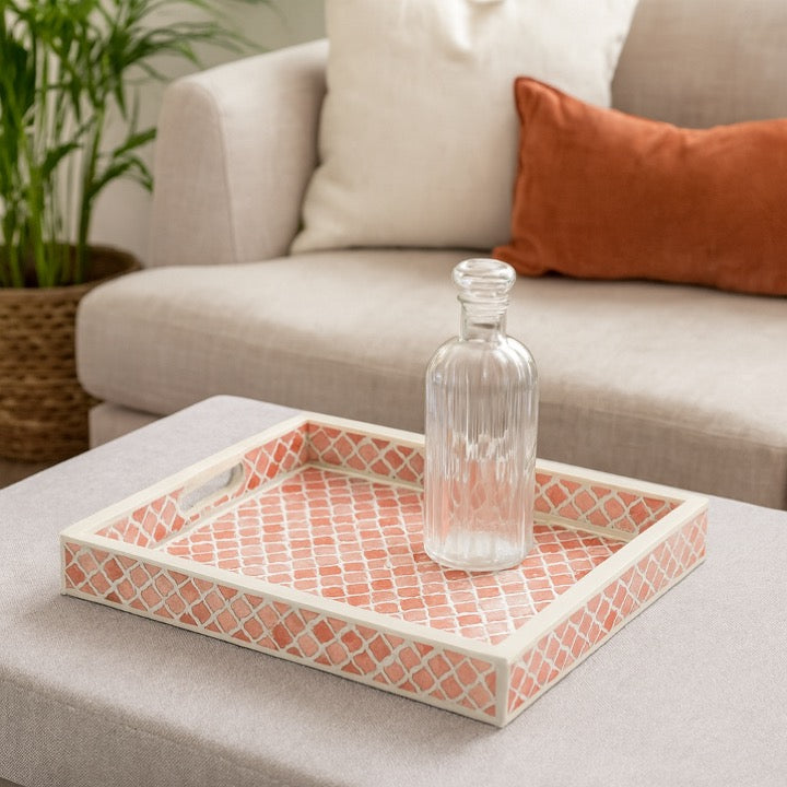 Stella Bone Inlay Tray with Geometric Pattern