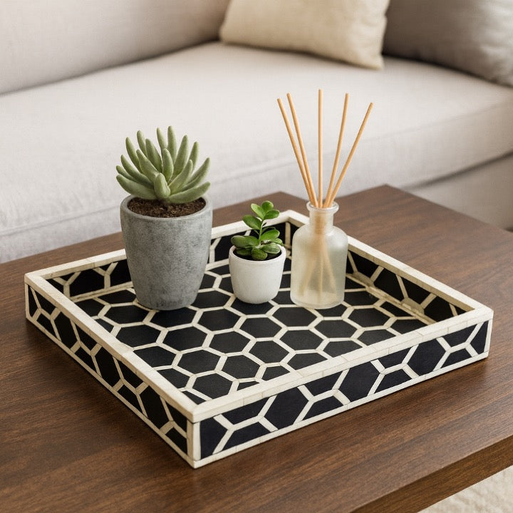 Rachelle Bone Inlay Honeycomb Pattern Tray