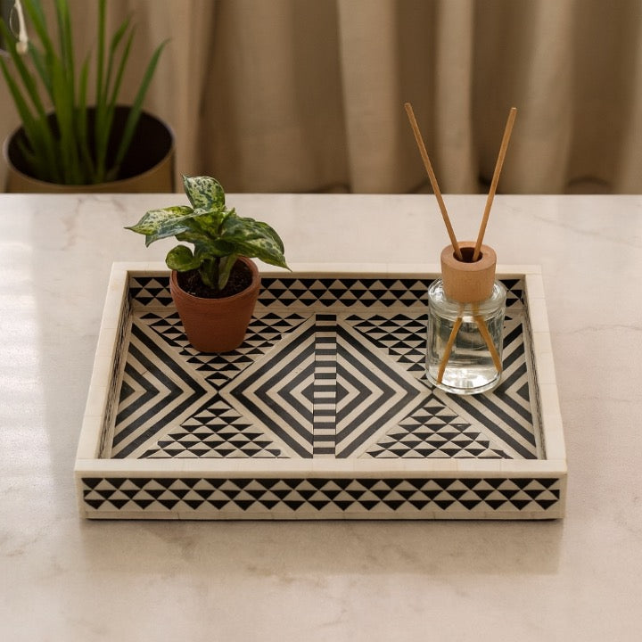 Shan Bone Inlay Geometrical Pattern Tray